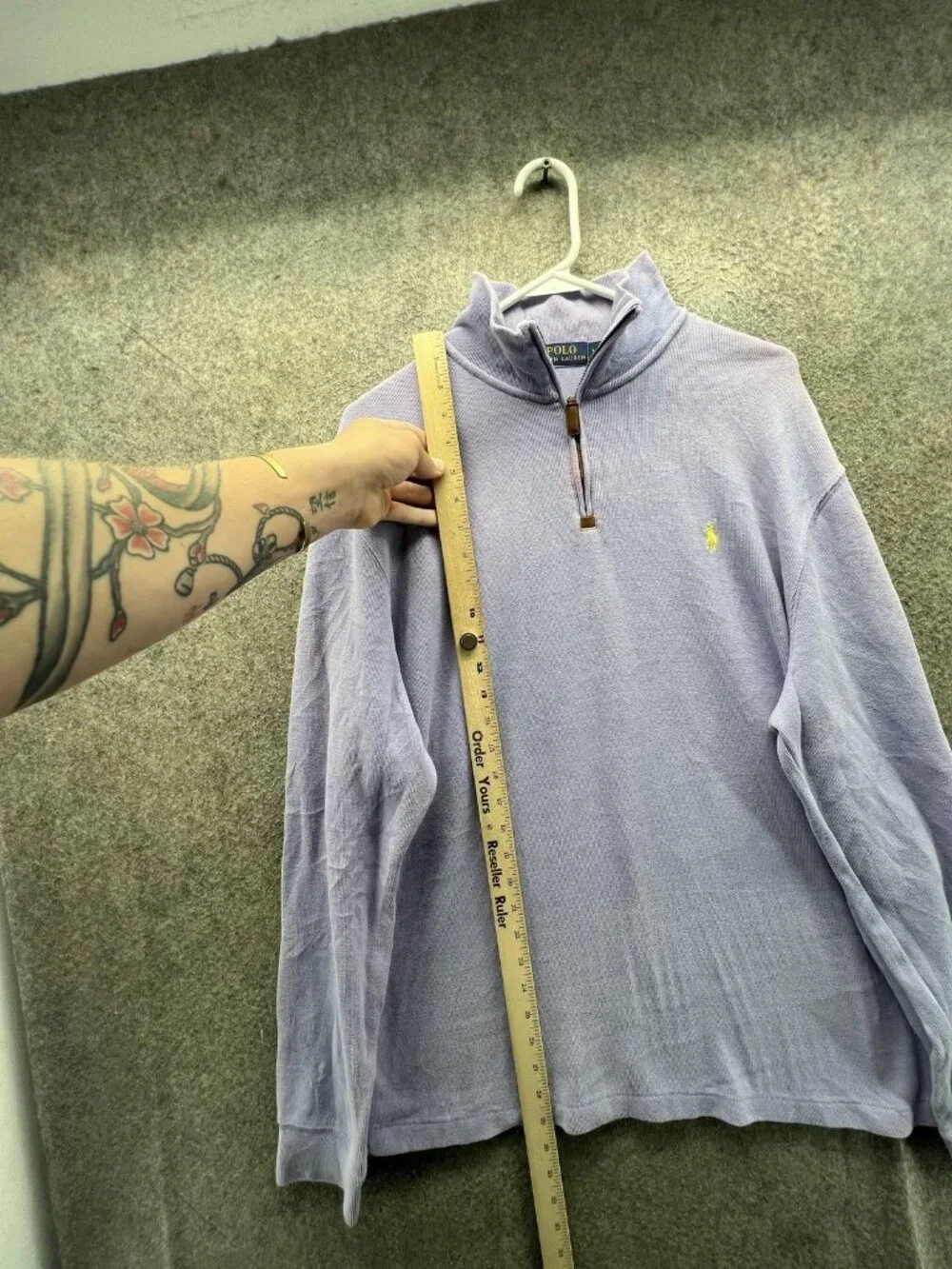 Polo Ralph Lauren Sweater Men Large Purple 1/4 Zip Mock Neck Knit Pullover Logo